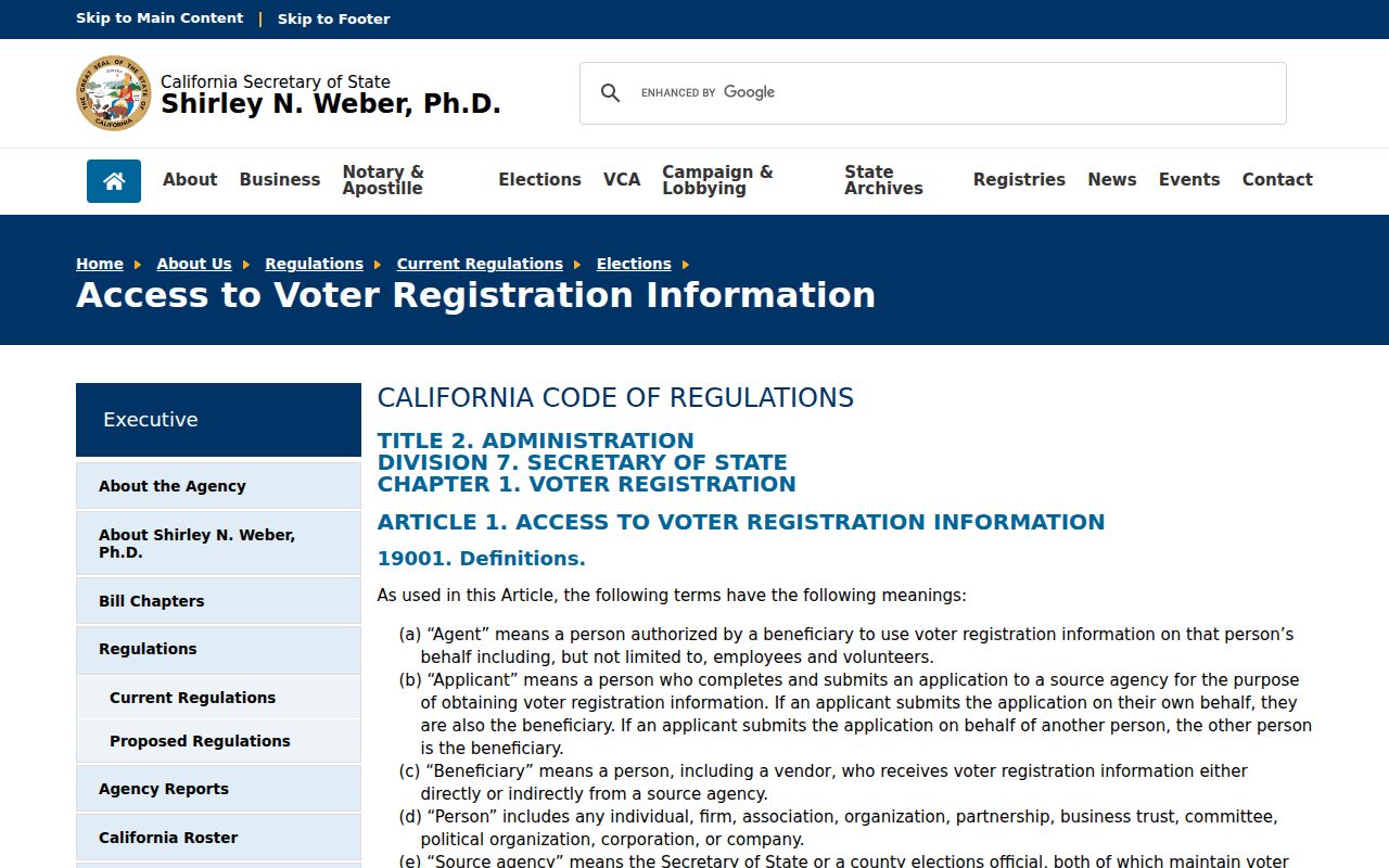 Folsom voter registration records California access regulations