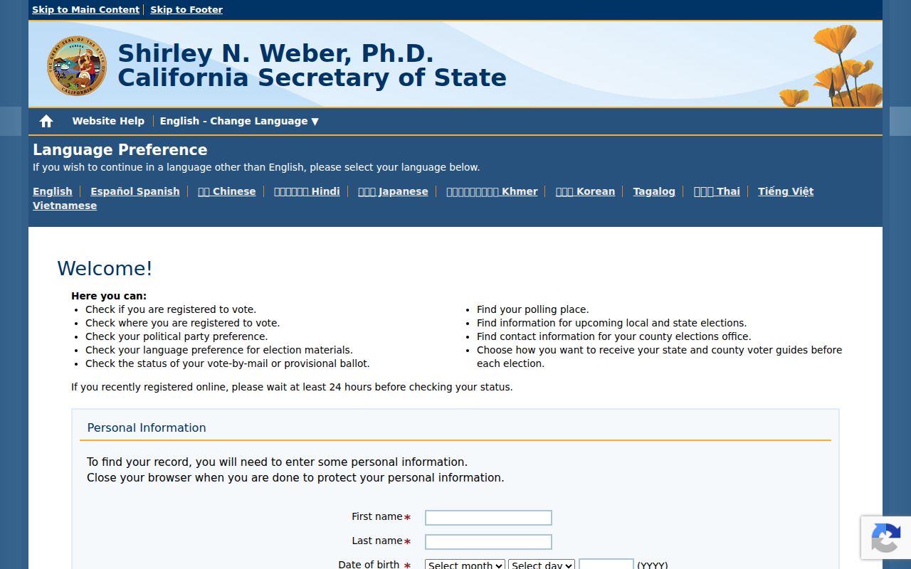 Folsom voter registration records California My Voter Status lookup